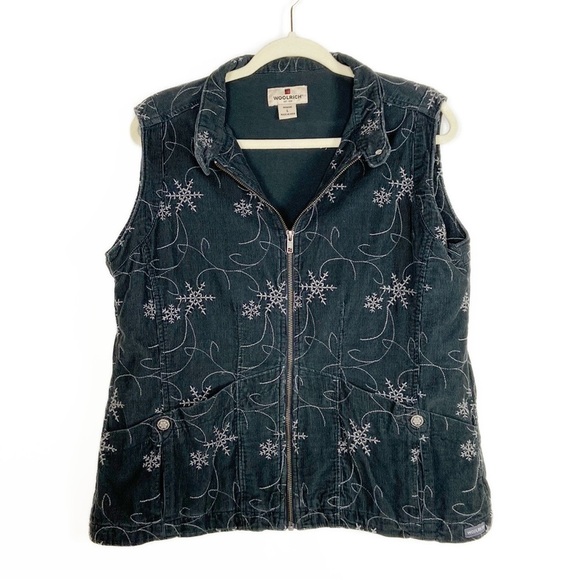 Woolrich Cotton Corduroy Full Zip Sleeveless Snowflake Front Pocket Vest - Picture 1 of 16